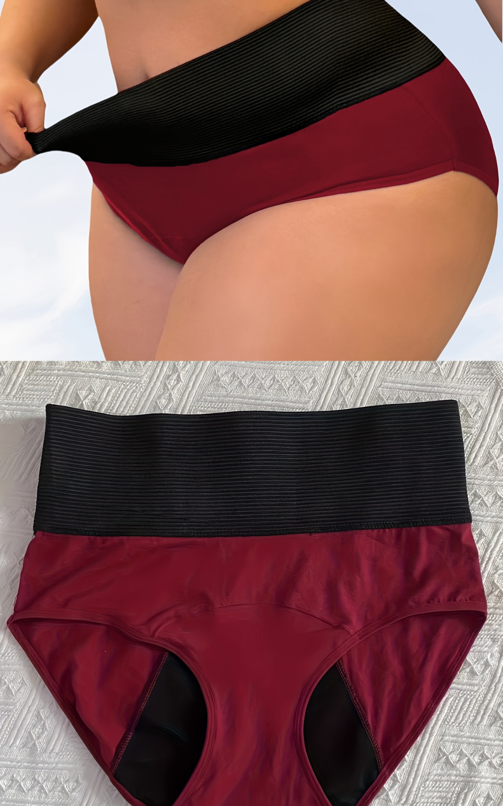 Culotte menstruelle taille haute et grande taille modèle BOURGONE